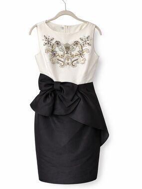 3.1 Phillip Lim Embellished Bow Cocktail Dress Black White Beaded Mini Sheath